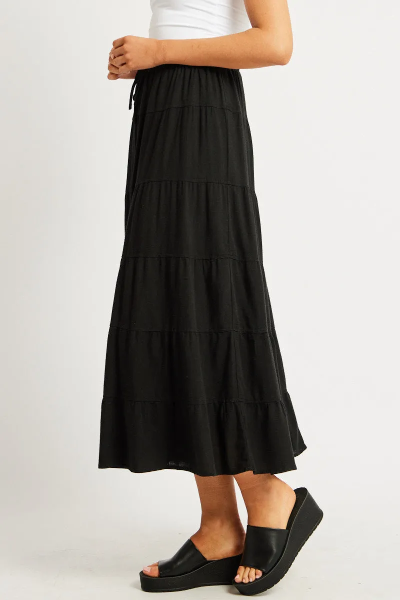 Black Maxi Skirt Tiered High Rise Linen Blend sold by Ally Fashion product image thumbnail 4