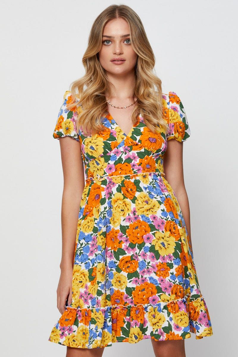 Print Fit And Flare Dress Short Sleeve V Neck sold by Ally Fashion product image thumbnail 3