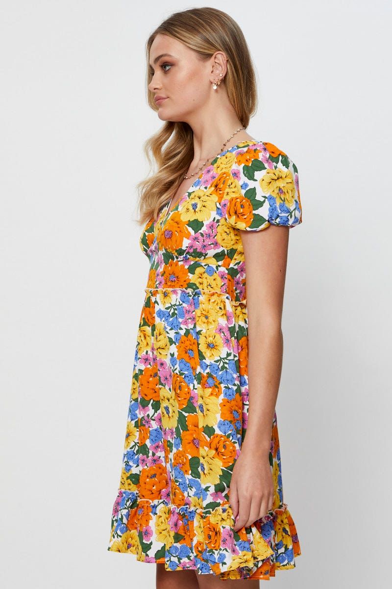 Print Fit And Flare Dress Short Sleeve V Neck sold by Ally Fashion product image thumbnail 4