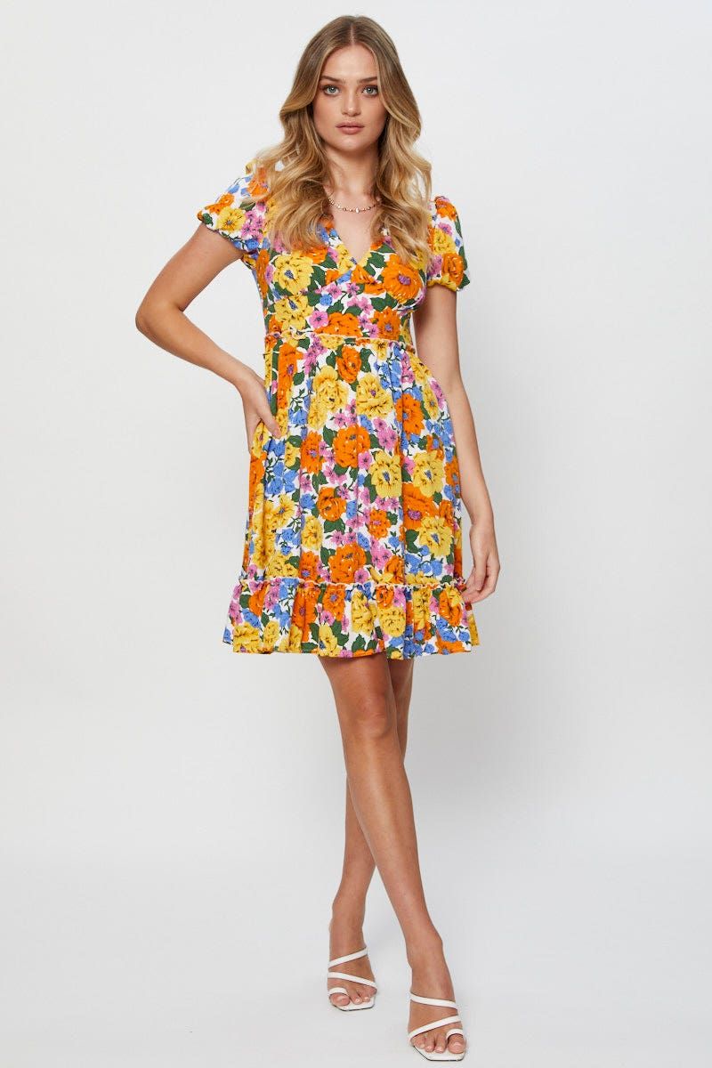 Print Fit And Flare Dress Short Sleeve V Neck sold by Ally Fashion product image thumbnail 2
