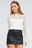 White Bodysuit Long Sleeve Mock Neck Lace Jersey Lined sold by Ally Fashion