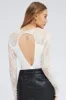 White Bodysuit Long Sleeve Mock Neck Lace Jersey Lined sold by Ally Fashion