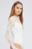 White Bodysuit Long Sleeve Mock Neck Lace Jersey Lined sold by Ally Fashion