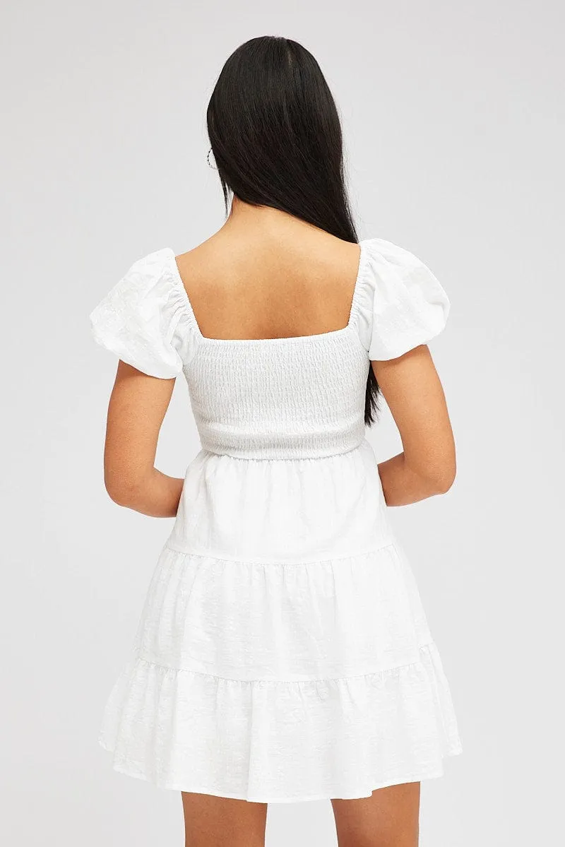 White Fit and Flare Dress Short Sleeve Shirred sold by Ally Fashion product image thumbnail 5