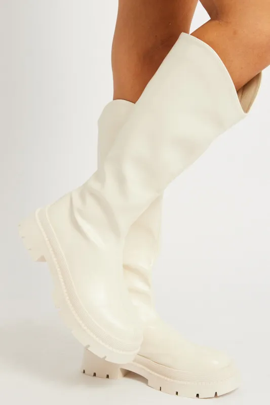 White Chunky Knee High Boots sold by Ally Fashion
