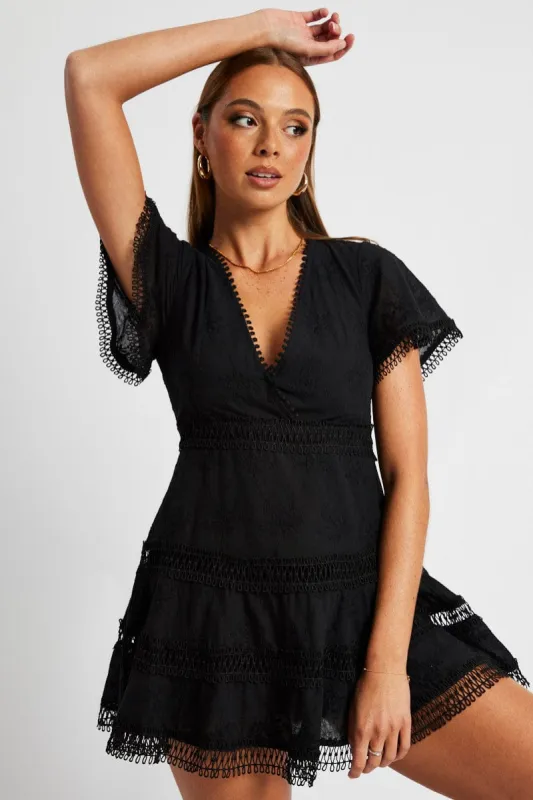 Black Fit And Flare Dress Short Sleeve Mini sold by Ally Fashion
