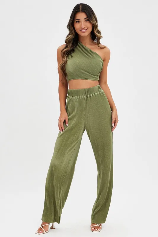 Green Plisse Pants Wide Leg sold by Ally Fashion