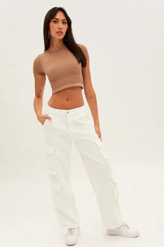 White Wide Leg Cargo Pants sold by Ally Fashion