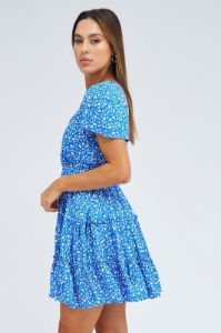 Blue Ditsy Fit And Flare Dress Short Sleeve Mini sold by Ally Fashion