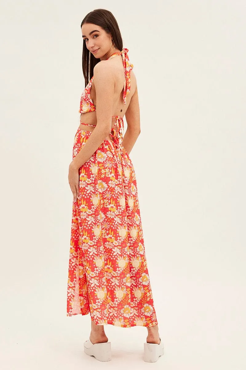 Red Floral Maxi Dress Cutout Front Split sold by Ally Fashion product image thumbnail 5