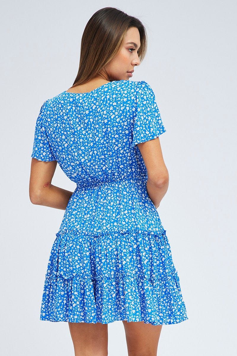 Blue Ditsy Fit And Flare Dress Short Sleeve Mini sold by Ally Fashion product image thumbnail 5