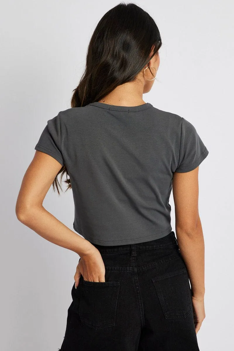 Grey Graphic Tee Short Sleeve Crop sold by Ally Fashion product image thumbnail 5