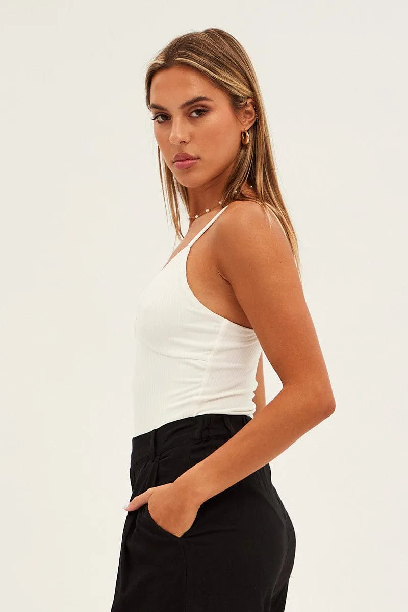 White Rib Bodysuit Keyhole Detail sold by Ally Fashion product image thumbnail 4