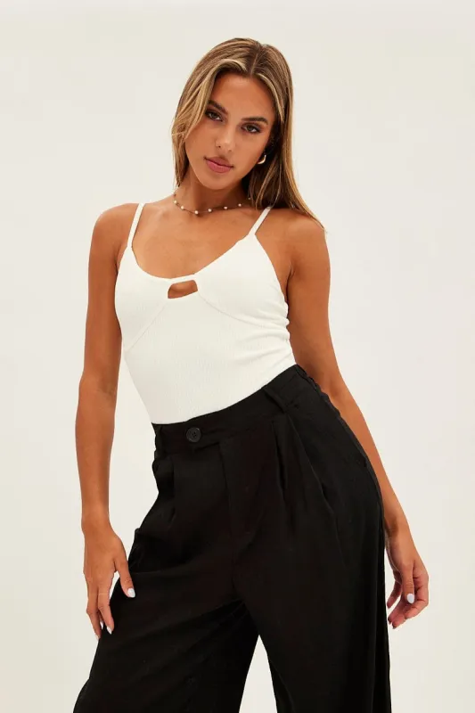 White Rib Bodysuit Keyhole Detail sold by Ally Fashion