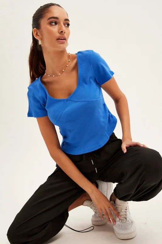Blue T Shirt Short Sleeve V Neck sold by Ally Fashion