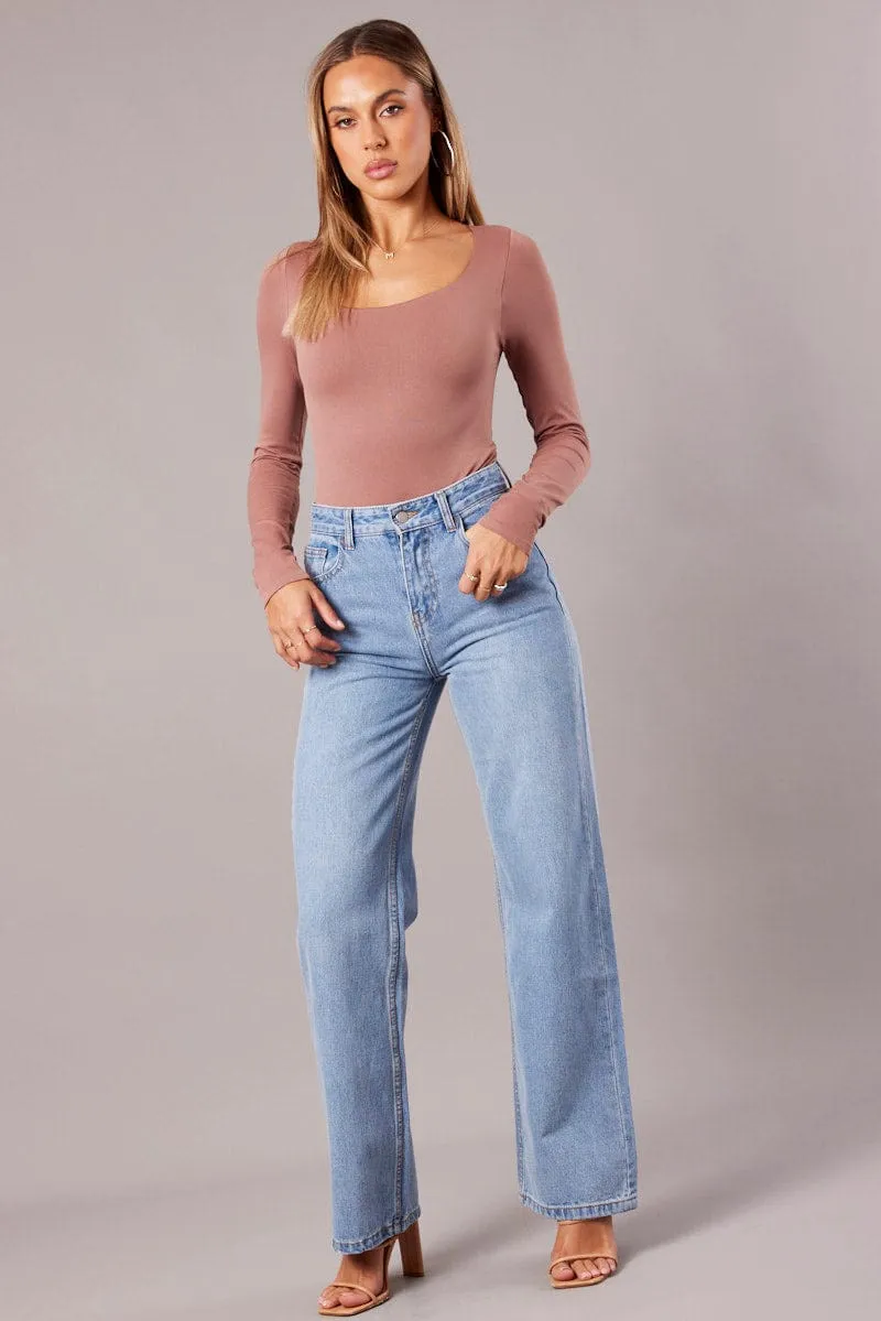 Pink Bodysuit Long Sleeve Square Neck Seamless sold by Ally Fashion product image thumbnail 2