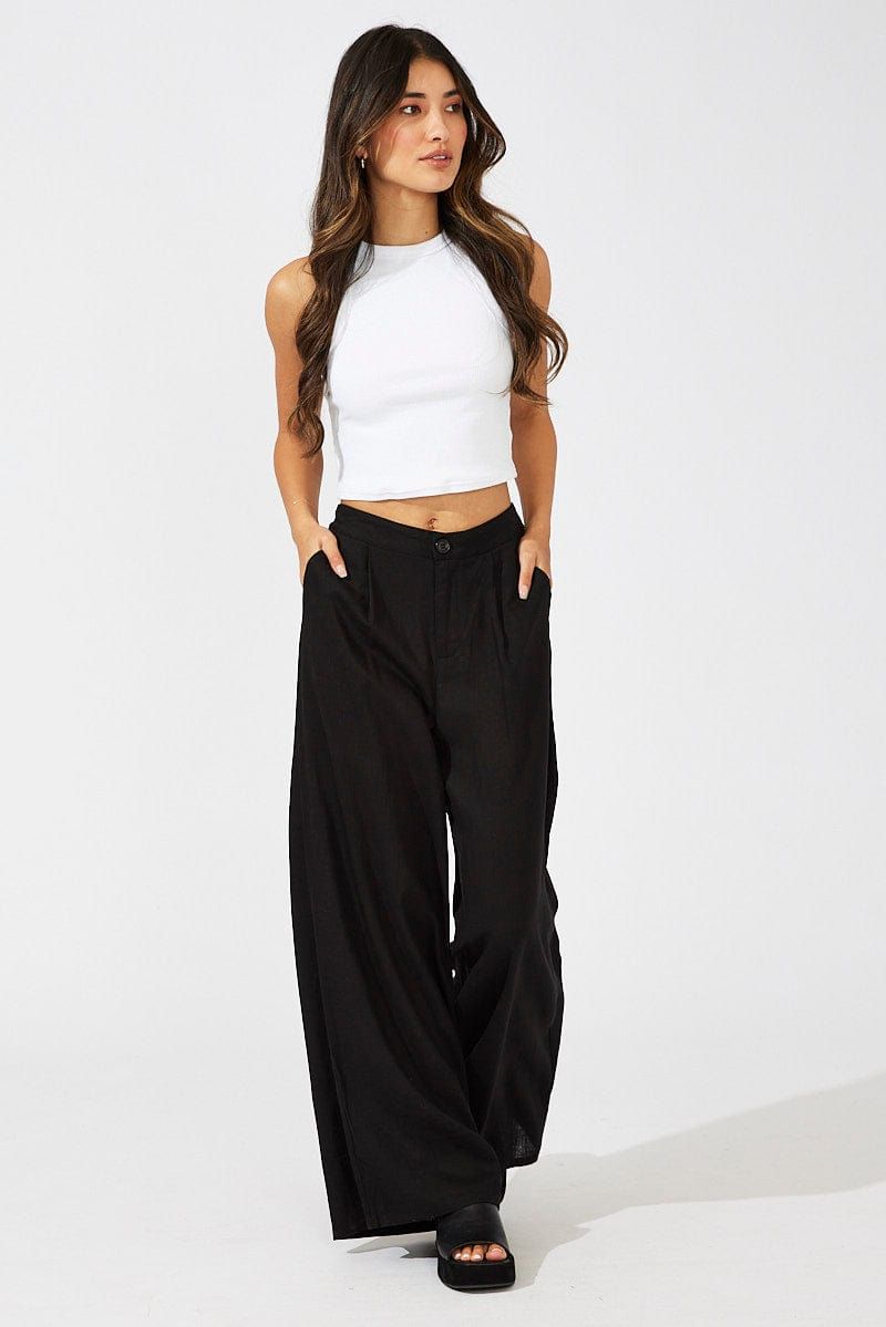Black Wide Leg Pants High Rise Linen Blend sold by Ally Fashion product image thumbnail 3