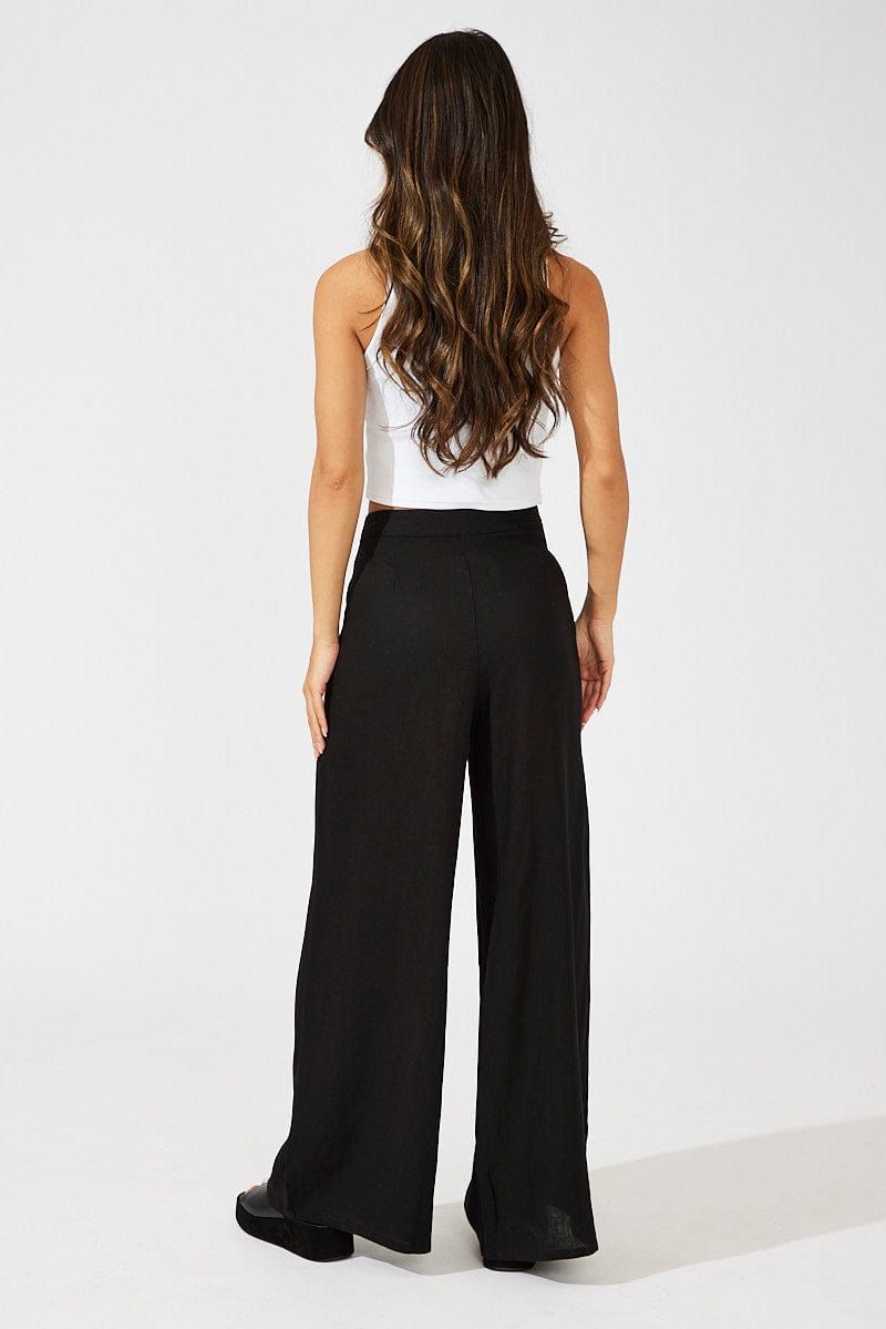 Black Wide Leg Pants High Rise Linen Blend sold by Ally Fashion product image thumbnail 5