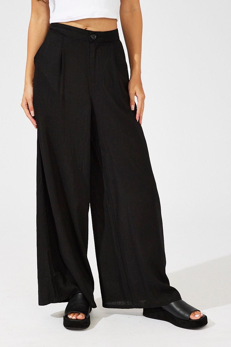 Black Wide Leg Pants High Rise Linen Blend sold by Ally Fashion product image thumbnail 2