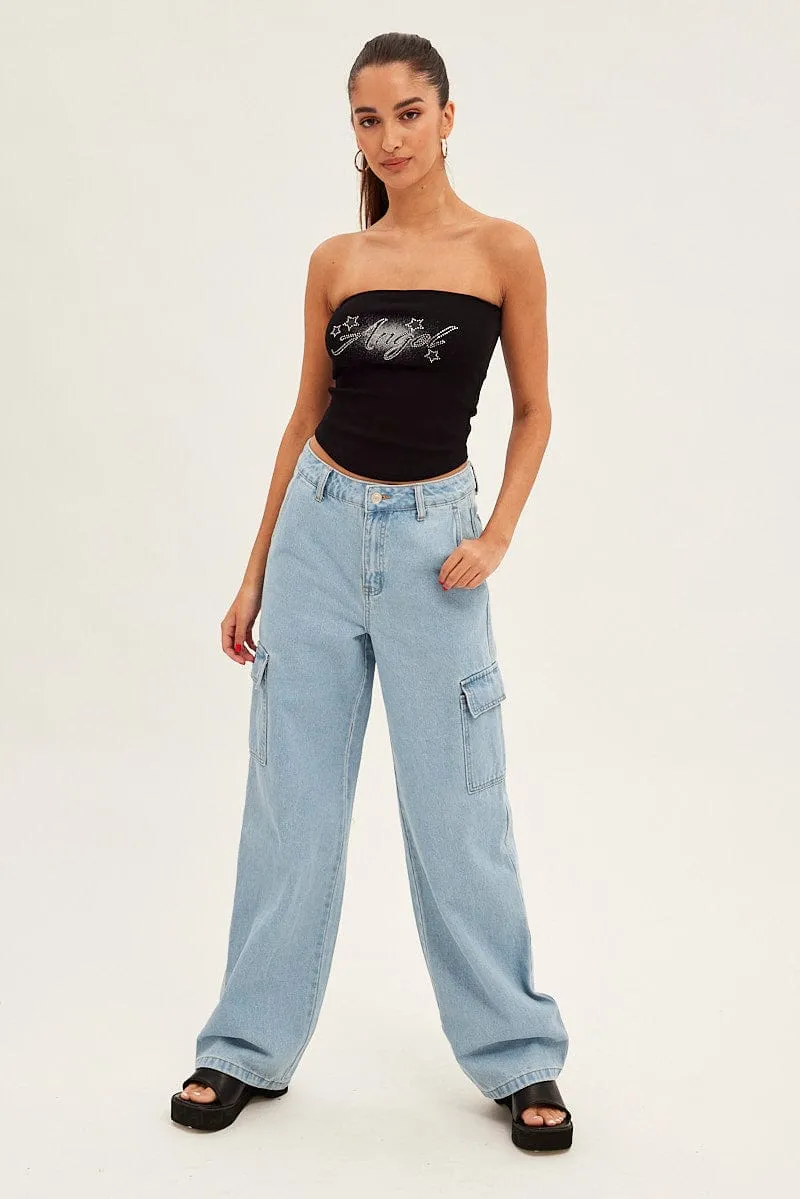 Blue Cargo Denim Jeans High Rise sold by Ally Fashion