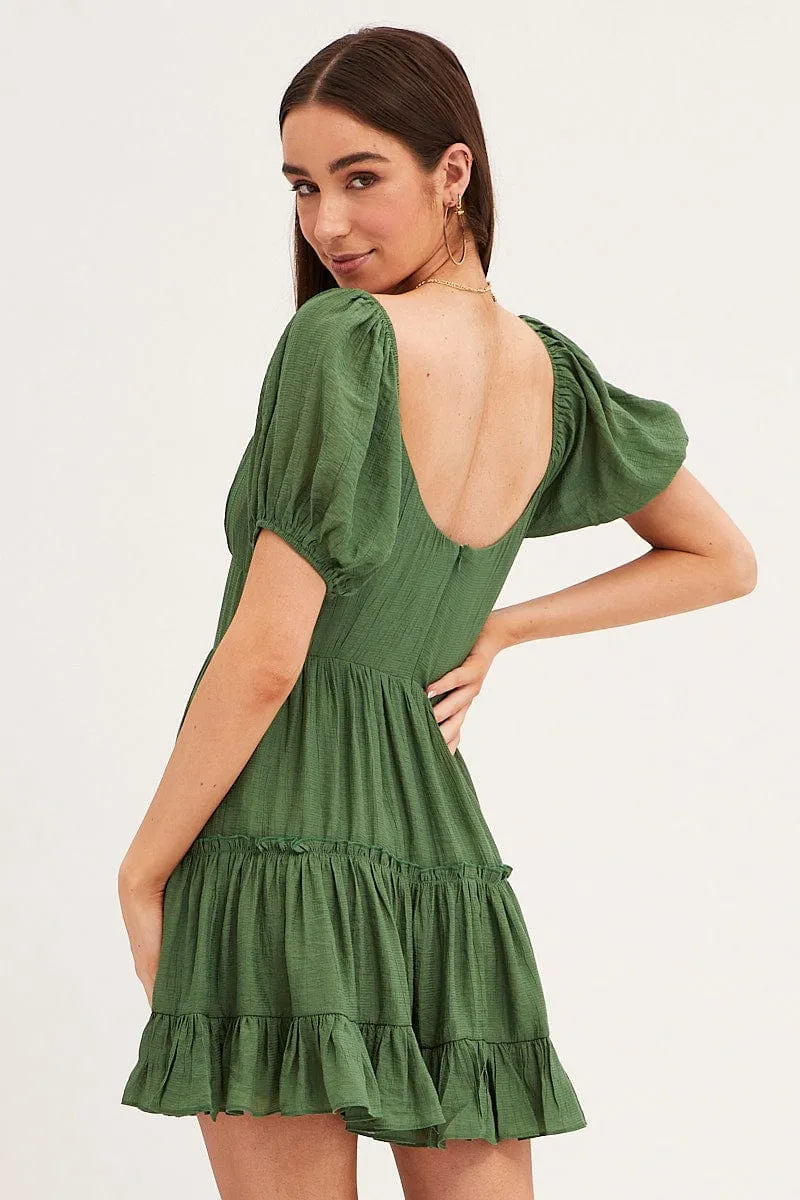 Green Fit And Flare Dress Puff Sleeve Sweetheart Neck sold by Ally Fashion product image thumbnail 5