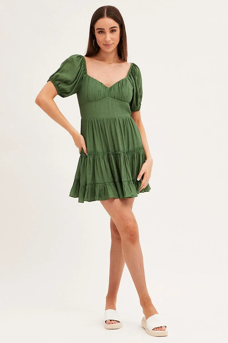 Green Fit And Flare Dress Puff Sleeve Sweetheart Neck sold by Ally Fashion product image thumbnail 2