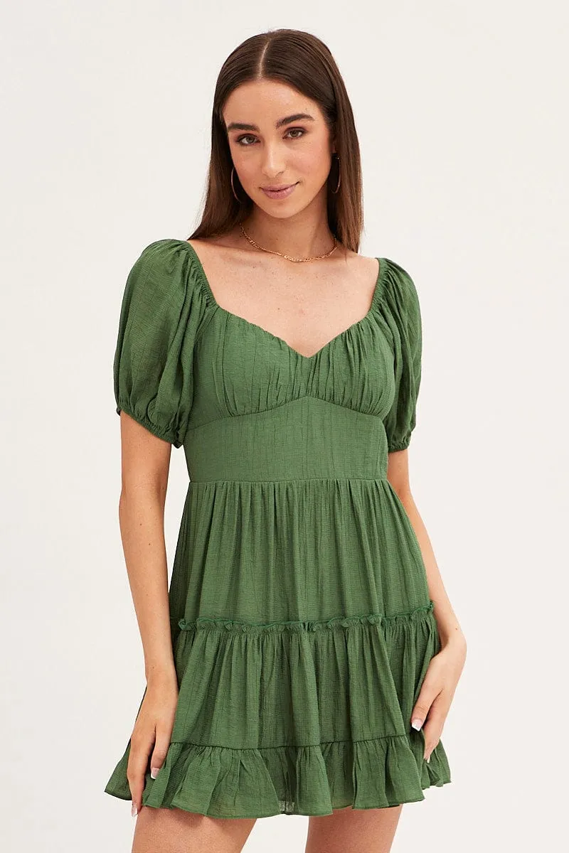 Green Fit And Flare Dress Puff Sleeve Sweetheart Neck sold by Ally Fashion product image thumbnail 3