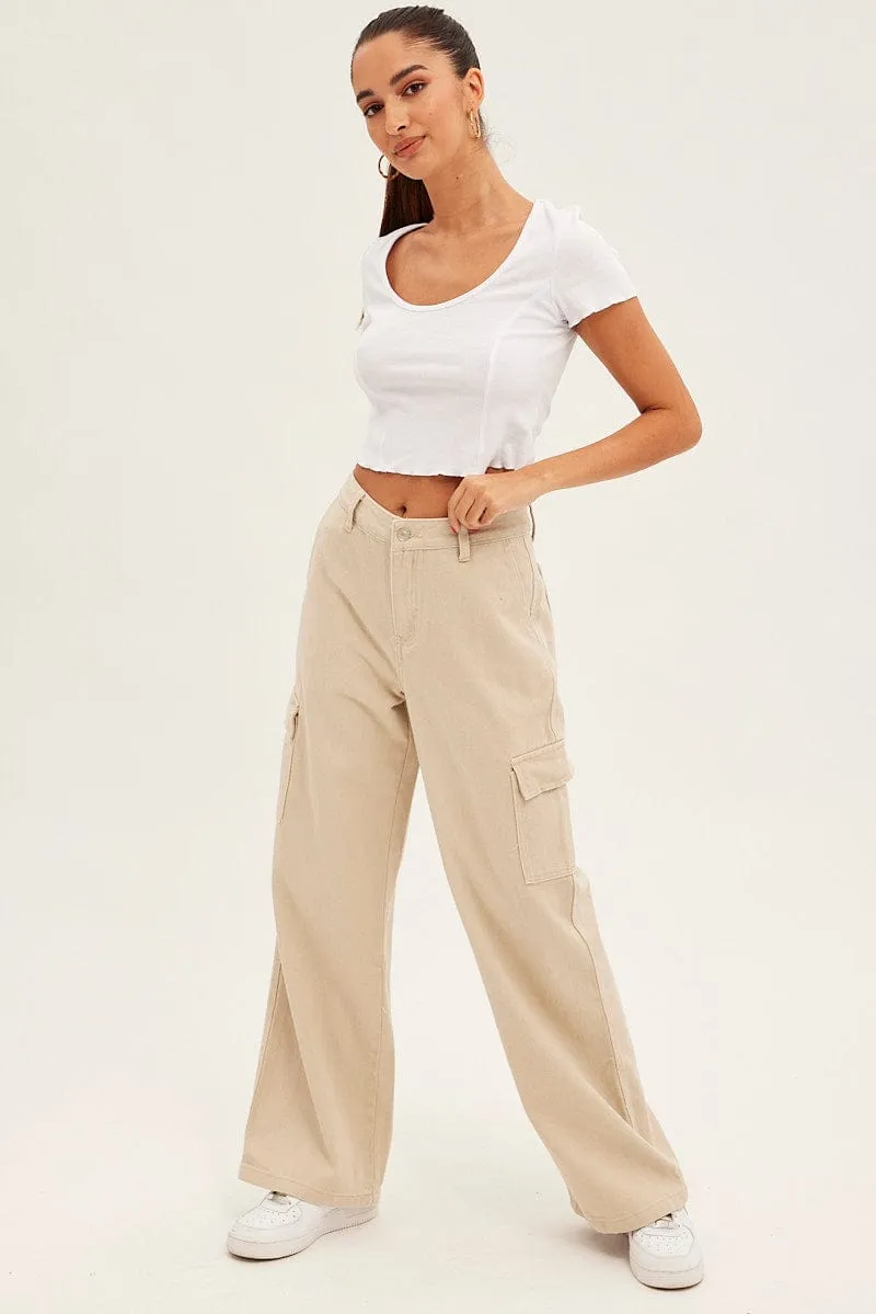 Beige Cargo Denim Jeans High Rise sold by Ally Fashion product image thumbnail 3