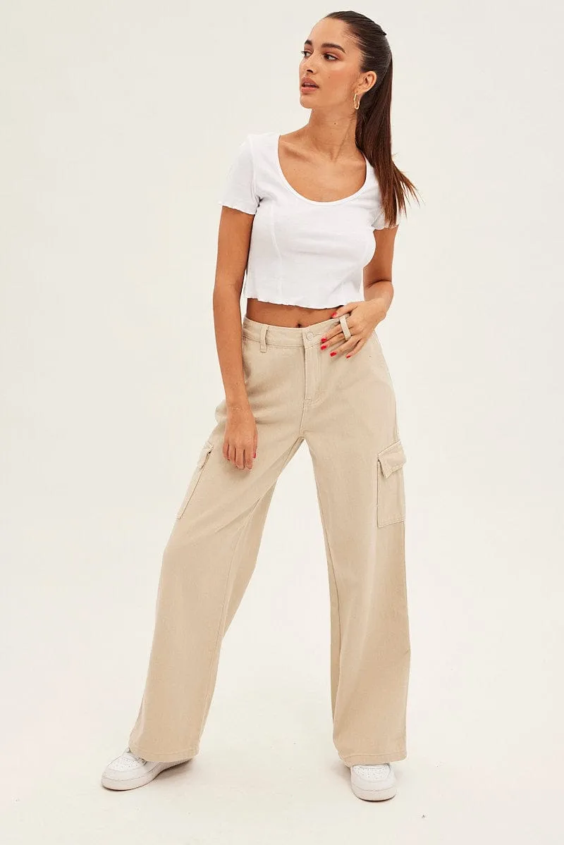 Beige Cargo Denim Jeans High Rise sold by Ally Fashion