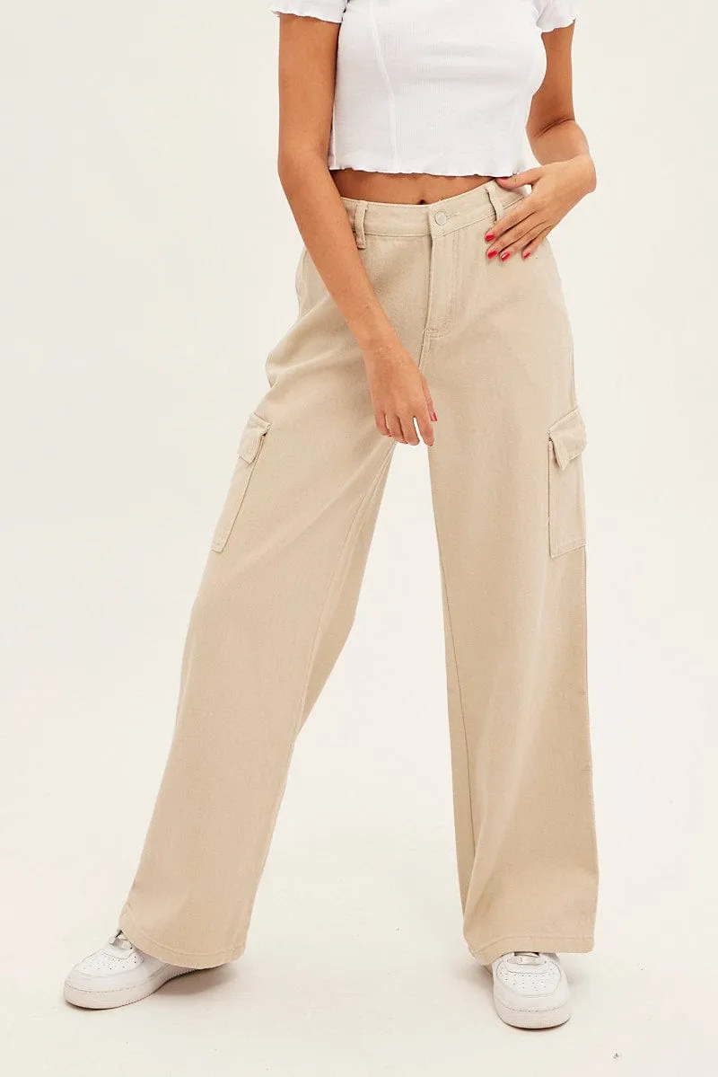 Beige Cargo Denim Jeans High Rise sold by Ally Fashion product image thumbnail 2