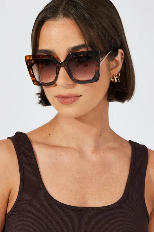 Brown Animal Print Oversized Square Sunglasses sold by Ally Fashion