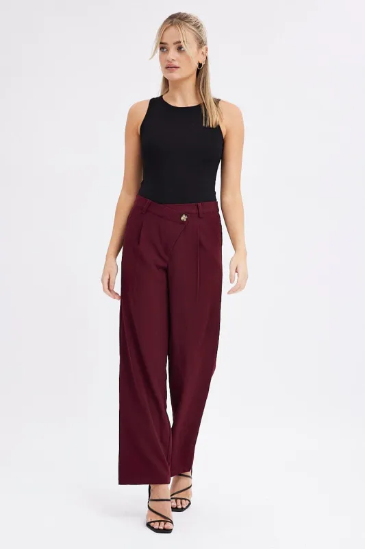 Red Wide Leg Pants Low Rise Cross over Waistband sold by Ally Fashion