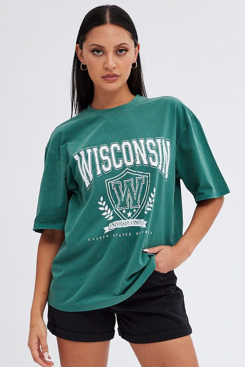 Green Graphic Tee Short Sleeve sold by Ally Fashion product image thumbnail 3