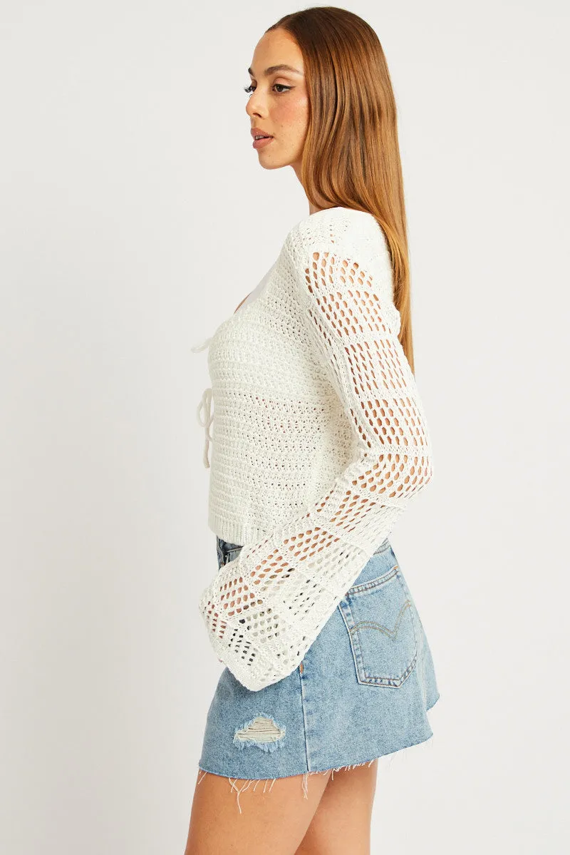 White Crochet Cardigan Long Sleeve Squared Neck sold by Ally Fashion product image thumbnail 4