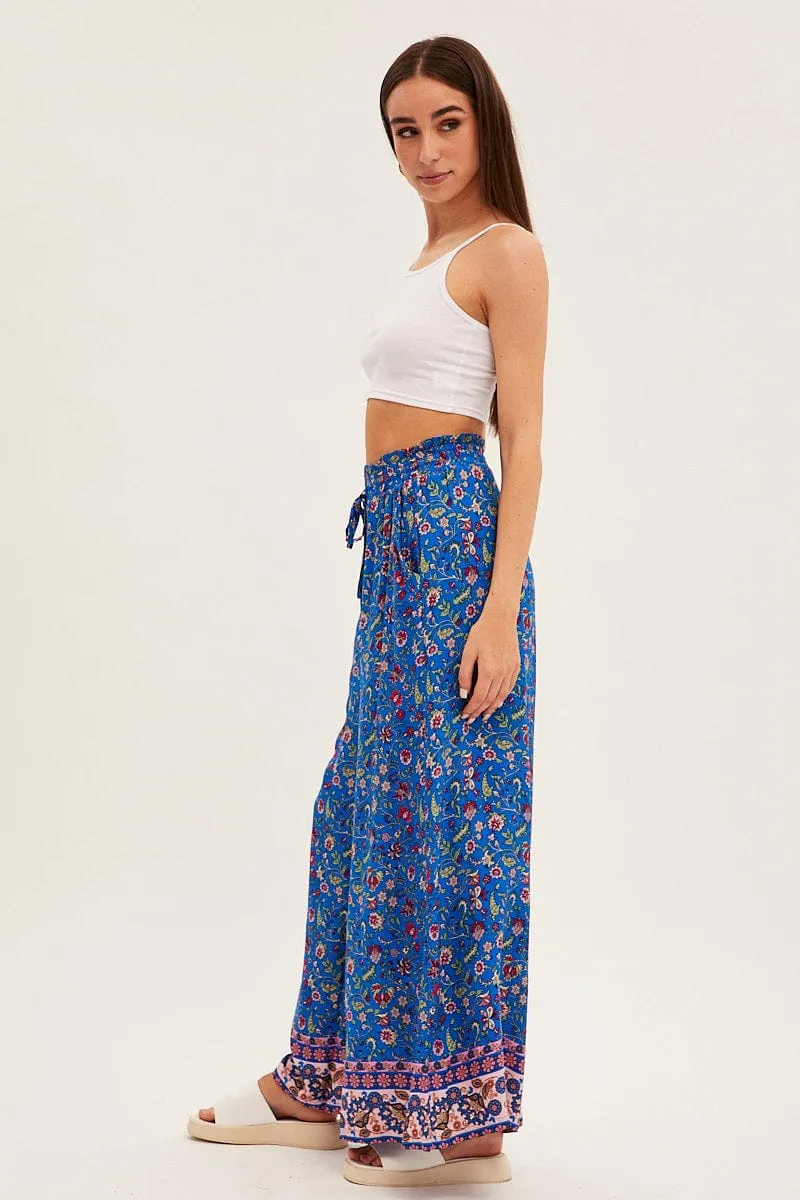 Blue Boho Wide Leg Pants High Rise sold by Ally Fashion product image thumbnail 4