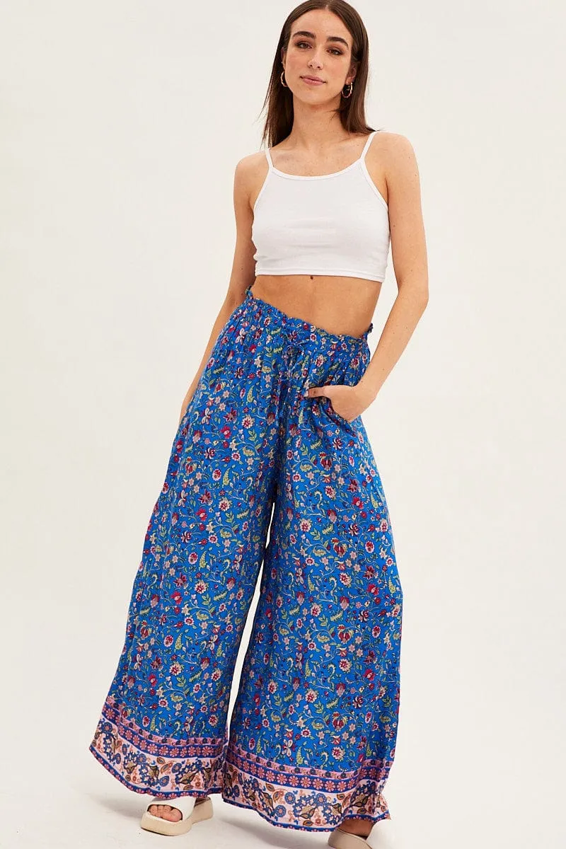Blue Boho Wide Leg Pants High Rise sold by Ally Fashion