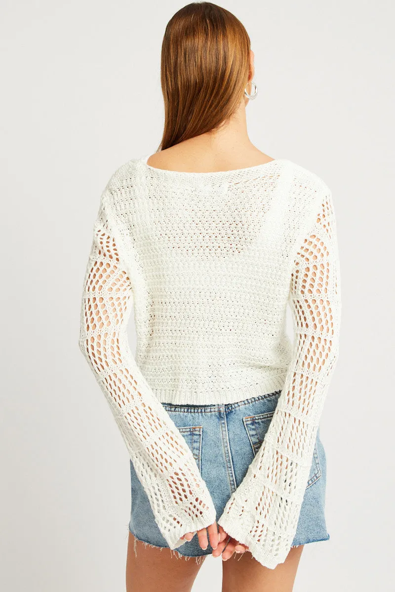 White Crochet Cardigan Long Sleeve Squared Neck sold by Ally Fashion product image thumbnail 5