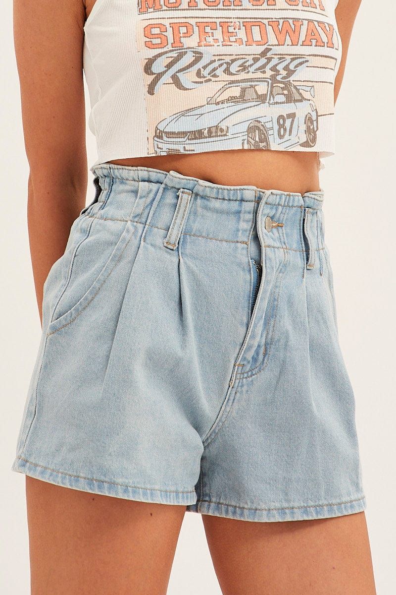 Blue Paperbag Denim Shorts High Rise sold by Ally Fashion product image thumbnail 2
