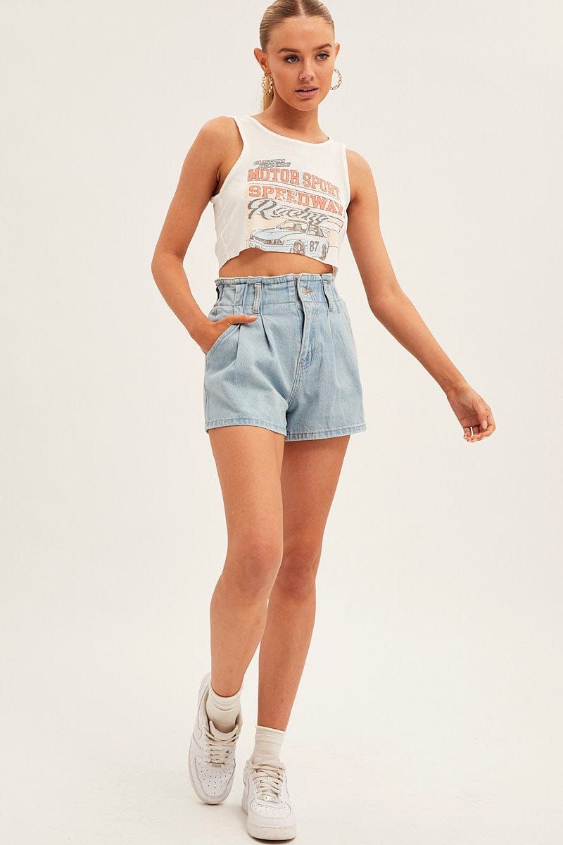 Blue Paperbag Denim Shorts High Rise sold by Ally Fashion product image thumbnail 3
