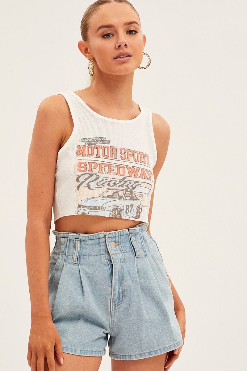 Blue Paperbag Denim Shorts High Rise sold by Ally Fashion