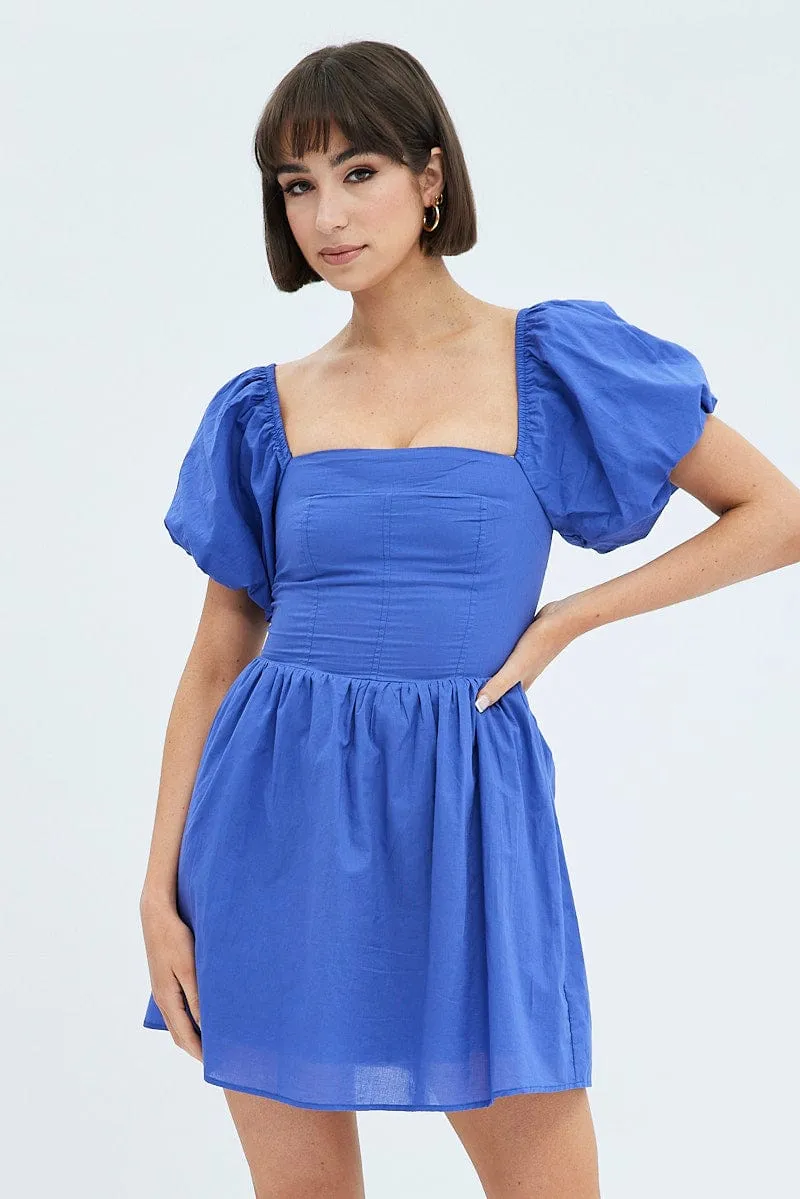 Blue Fit and Flare Dress Short Sleeve sold by Ally Fashion product image thumbnail 3