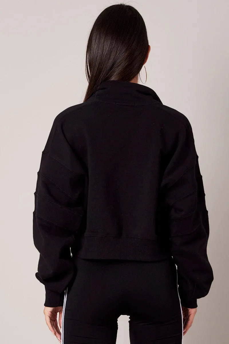 Black Zip Up Sweater Crop Long Sleeve High Neck sold by Ally Fashion product image thumbnail 5