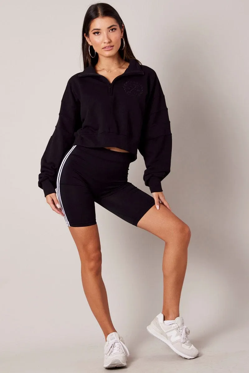 Black Zip Up Sweater Crop Long Sleeve High Neck sold by Ally Fashion product image thumbnail 2