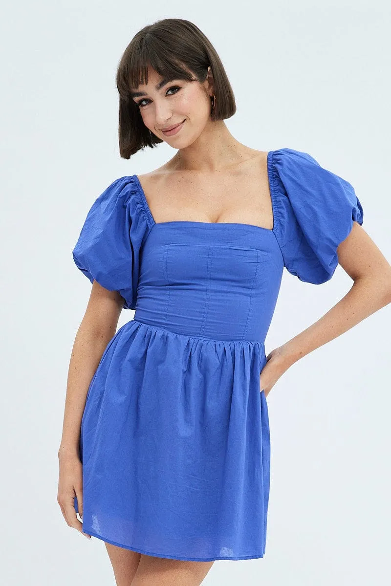 Blue Fit and Flare Dress Short Sleeve sold by Ally Fashion