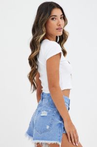 White Baby Tee Short Sleeve Crew Neck New Jersey sold by Ally Fashion