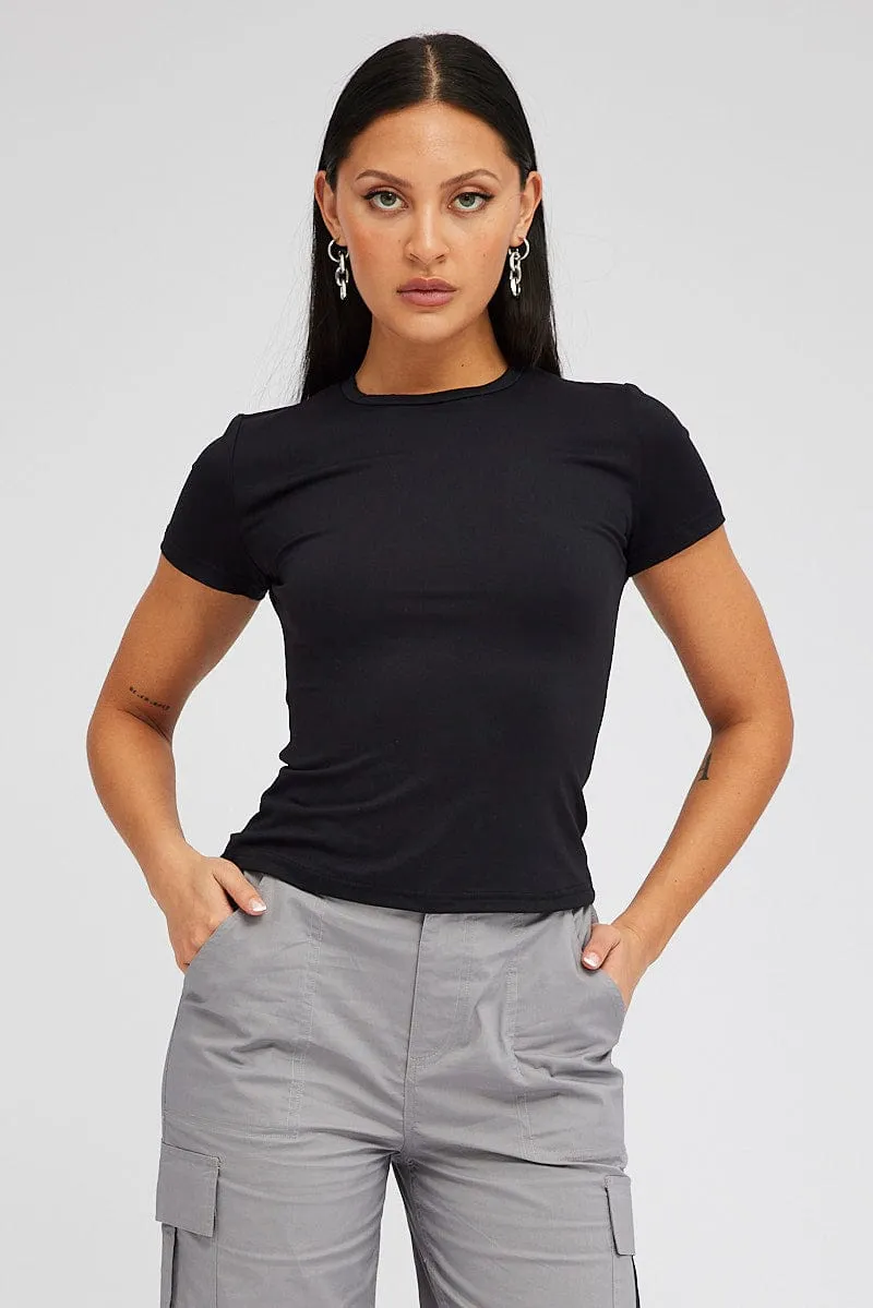 Black Supersoft Top Short Sleeve Round Neck sold by Ally Fashion