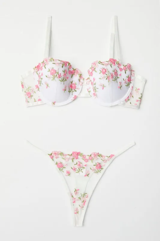 Pink Floral Embroidery Lingerie Set sold by Ally Fashion