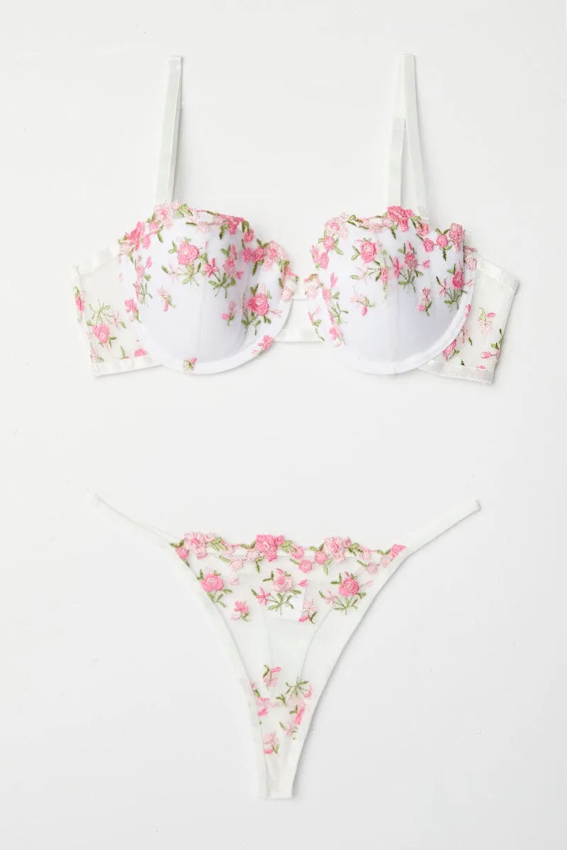Pink Floral Embroidery Lingerie Set sold by Ally Fashion