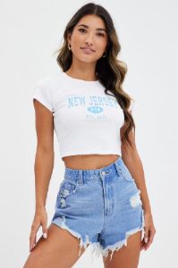 White Baby Tee Short Sleeve Crew Neck New Jersey sold by Ally Fashion