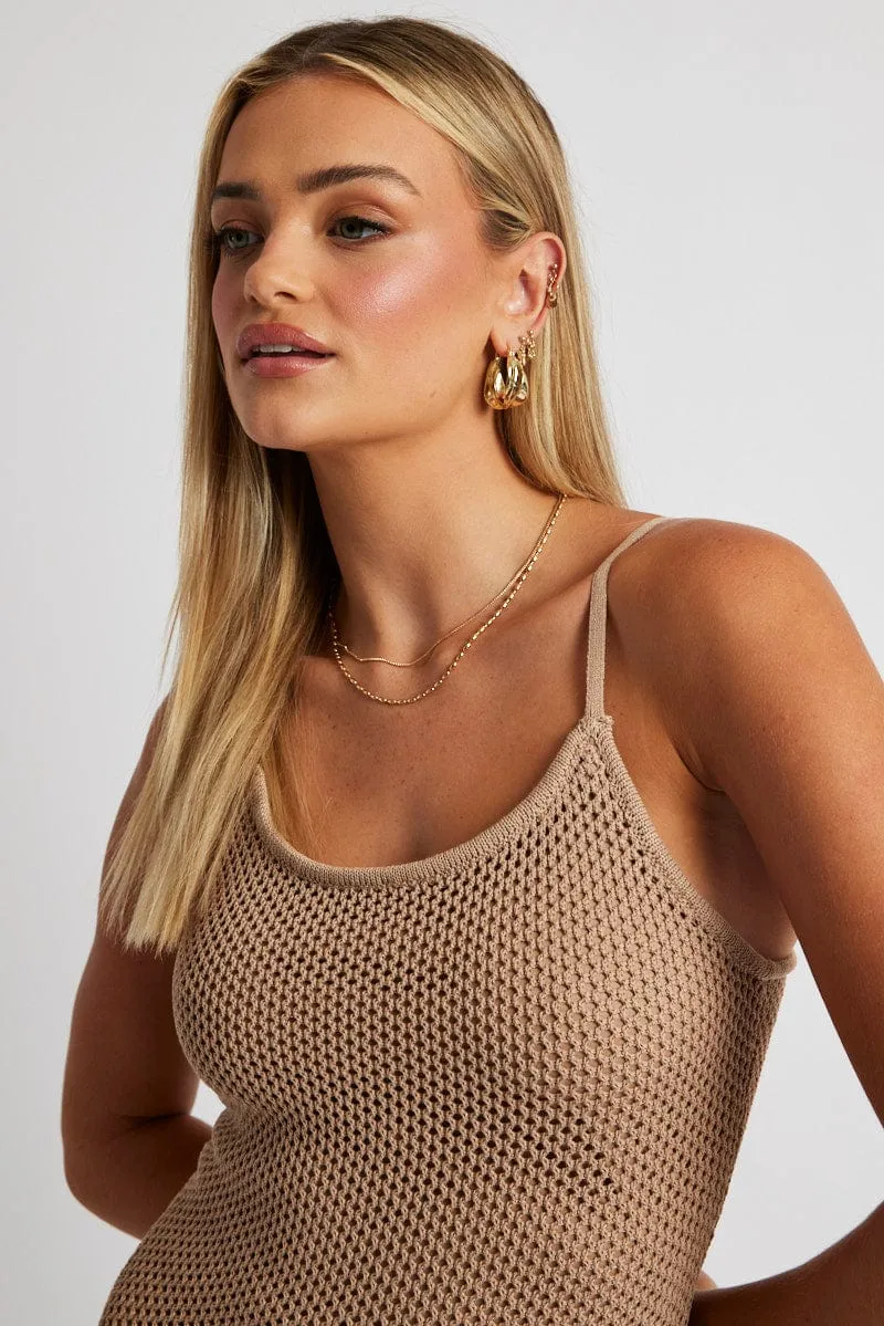 Beige Knit Midi Dress Sleeveless sold by Ally Fashion product image thumbnail 3